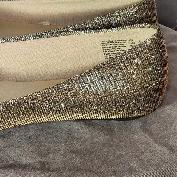 Lower East Side Gold Glitter Chelsea Dorado Fabric Upper Ballet Flat Size 7W - Picture 9 of 16